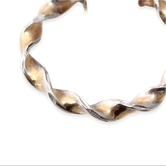 Vintage 14K Gold Twisted Hoop Earrings Two Tone Twist Hoops Rhodium Plated 0.75” - Picture 2 of 4